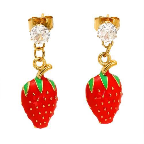 Edelstahl Tropfen Ohrring, 304 Edelstahl, mit kubischer Zirkonia, 18K vergoldet, verschiedene Stile für Wahl & für Frau & Emaille, verkauft von Paar