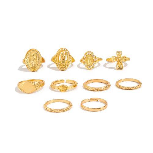 Sinc Alloy Ring Set, plátáilte, 10 bpíosa & jewelry faisin & do bhean & le rhinestone, dathanna níos mó le haghaidh rogha, Díolta De réir Socraigh