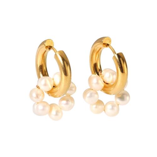 Rustfrit stål Drop ørering, 304 rustfrit stål, med Plastic Pearl, mode smykker & forskellige stilarter for valg & for kvinde, flere farver til valg, Solgt af par