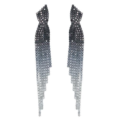 Brass Drop Earring fashion jewelry & for woman & with rhinestone Sold By Pair