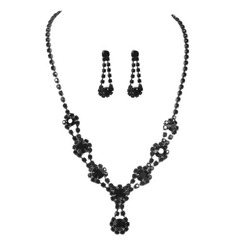 Brass Nakit Set, naušnica & ogrlica, Mesing, modni nakit & za žene & s Rhinestone, Prodano By Set