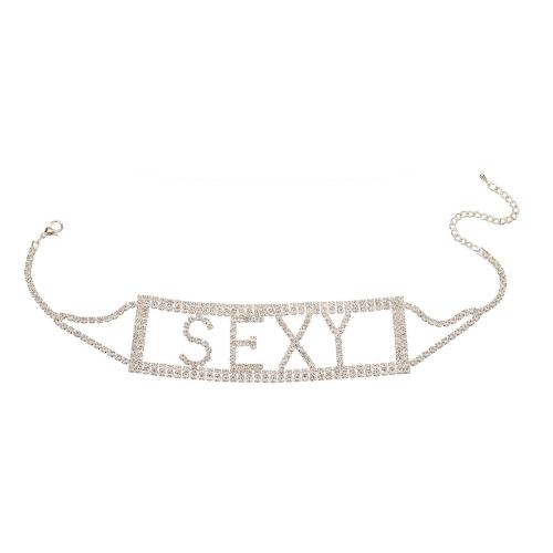 Messing Choker Necklace, mode smykker & for kvinde & med rhinestone, flere farver til valg, Solgt af PC