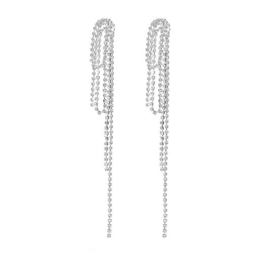 Boucles d'oreilles pendantes en laiton, bijoux de mode & pour femme & avec strass, argent, Vendu par paire