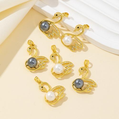 Strass pingentes de bronze, cobre, with Shell Pearl, Cisne, banhado, DIY & com strass, Mais cores pare escolha, vendido por PC