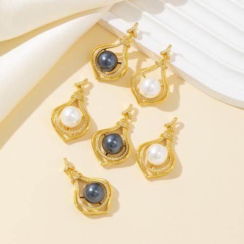 Pendentifs strass en laiton, avec Shell Pearl, Placage, DIY & avec strass, plus de couleurs à choisir, Vendu par PC