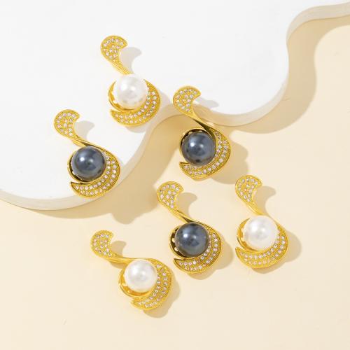 Pendentifs strass en laiton, avec Shell Pearl, cygne, Placage, DIY & avec strass, plus de couleurs à choisir, Vendu par PC