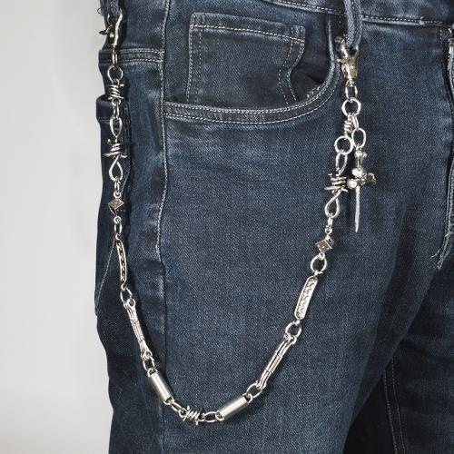 alliage de zinc chaîne de taille, avec fer, Placage, le style de punk & unisexe, argent, Longueur Environ 59 cm, Vendu par PC