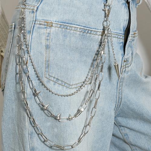 alliage de zinc chaîne de taille, avec fer, Placage, trois couches & le style de punk & unisexe, argent, Vendu par PC
