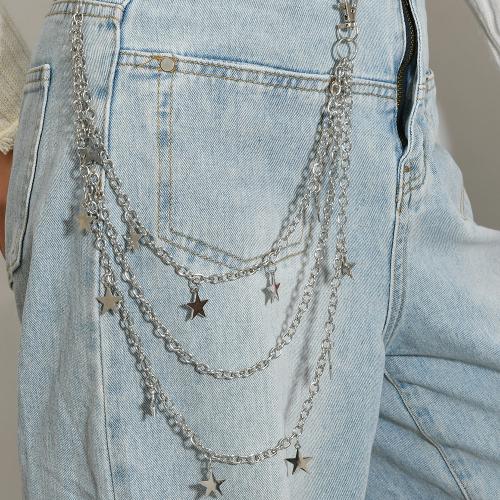 Zink Alloy midja kedja, med Järn, Star, plated, tre lager & punk stil & Unisex, silver, Säljs av PC