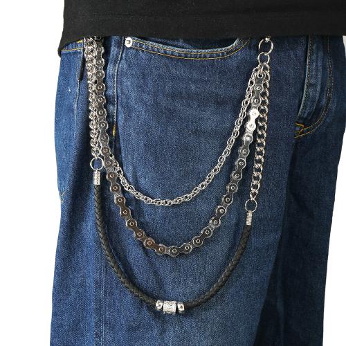 Zinc Alloy Waist Chain with PU Leather & Iron plated three layers & punk style & Unisex silver color Sold By PC