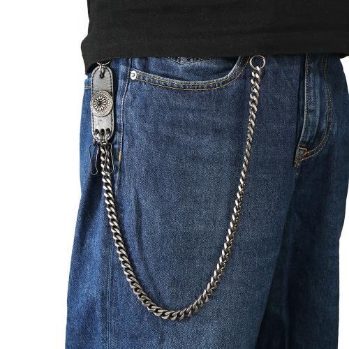 Zinc Alloy Waist Chain with Cowhide & Iron plated punk style & for man black Length Approx 70 cm Sold By PC