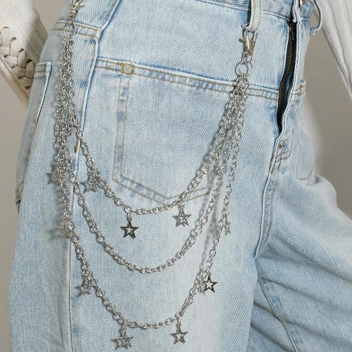 Zink Alloy midja kedja, med Järn, Star, plated, tre lager & punk stil & Unisex, silver, Säljs av PC