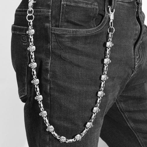 alliage de zinc chaîne de taille, avec fer, crane, Placage, le style de punk & unisexe, argent, Vendu par PC