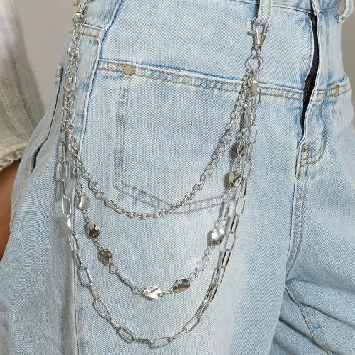 alliage de zinc chaîne de taille, avec fer, Placage, trois couches & le style de punk & unisexe, argent, Vendu par PC