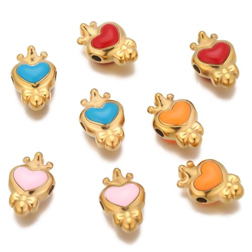 Stainless Steel Beads 304 Stainless Steel Heart gold color plated DIY & enamel Sold By Bag