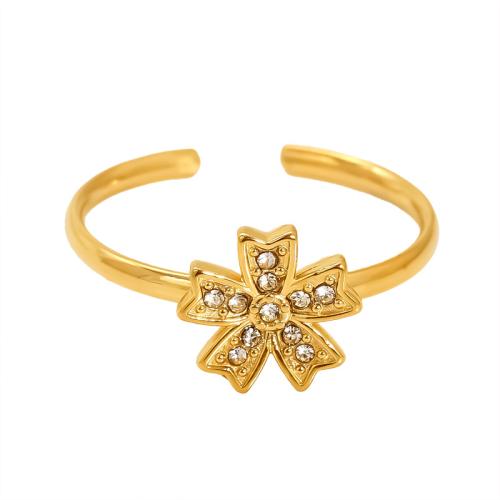Cubic Zirconia Stainless Steel Finger Ring 304 Stainless Steel 18K gold plated & micro pave cubic zirconia & for woman Sold By PC
