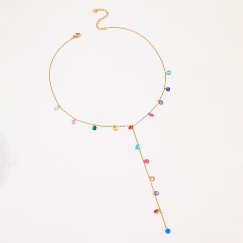 Fashion frynser halskæde, 304 rustfrit stål, med Cubic Zirconia, forgyldt, mode smykker & for kvinde, flere farver til valg, Solgt af PC