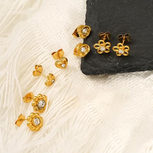 Stainless Steel Stud fülbevaló, 304 rozsdamentes acél, 18K aranyozott, különböző stílusokat a választás & mikro egyengetni cirkónia & a nő, Által értékesített pár