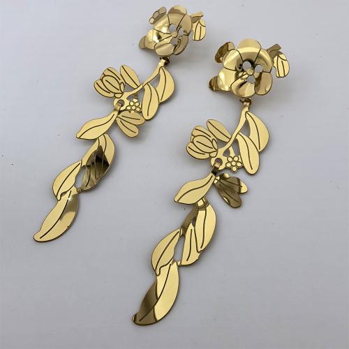 Rustfrit stål Drop ørering, 304 rustfrit stål, Flower, 18K forgyldt, mode smykker & for kvinde & hule, Solgt af par