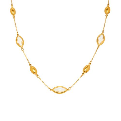 Stainless Steel Jewelry Necklace 304 Stainless Steel with Glass Stone gold color plated fashion jewelry & for woman Sold By PC
