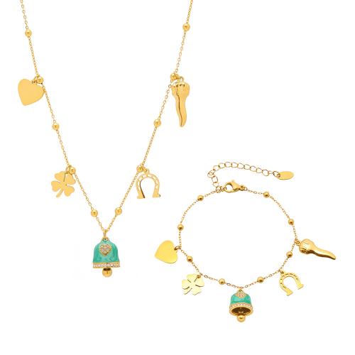 Rhinestone Edelstahl Schmuck Set, 304 Edelstahl, 18 K vergoldet, verschiedene Stile für Wahl & für Frau & Emaille & mit Strass, keine, verkauft von PC