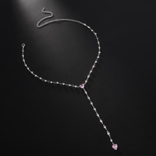 Messing halskettingen, met Koper legering, plated, mode sieraden & voor vrouw & met strass, meer kleuren voor de keuze, Verkocht door PC