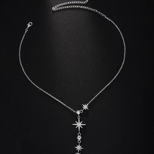 Blås Collier, Kopparlegering, plated, mode smycken & för kvinna & med strass, silver, Säljs av PC