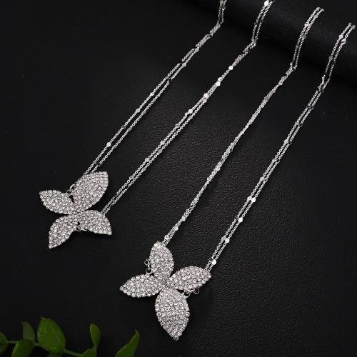 Messing halskettingen, Koper legering, plated, Dubbele laag & mode sieraden & voor vrouw & met strass, meer kleuren voor de keuze, Verkocht door PC