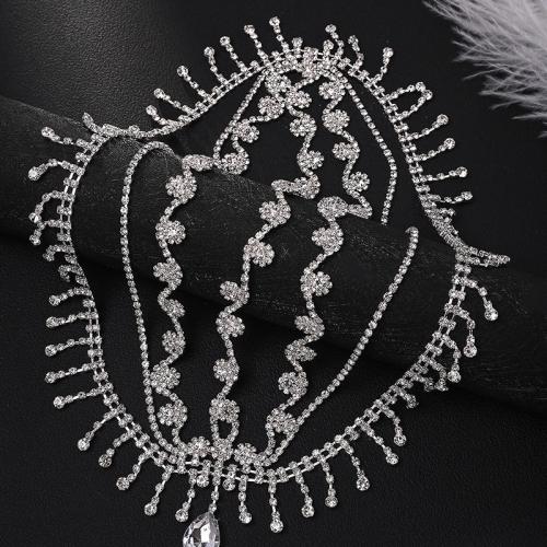 Body Chain Smycken, Kopparlegering, plated, mode smycken & flerskikts & för kvinna & med strass, silver, Säljs av PC