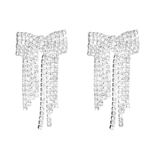 Brass Drop Earring Bowknot fashion jewelry & for woman & with rhinestone Sold By Pair