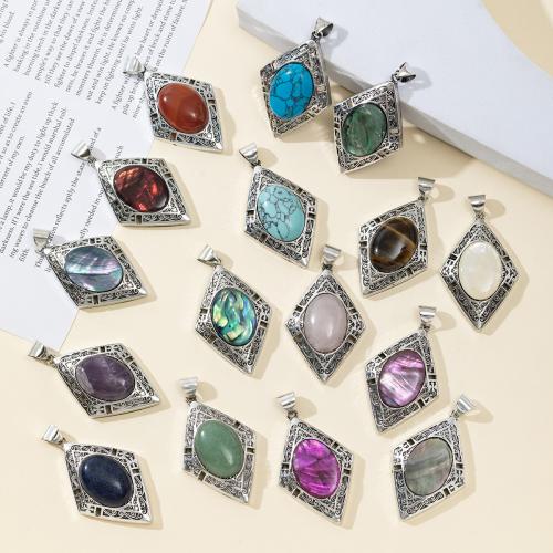 Gemstone Pendants Jewelry 304 Stainless Steel with Gemstone & Shell Rhombus plated DIY Sold By PC