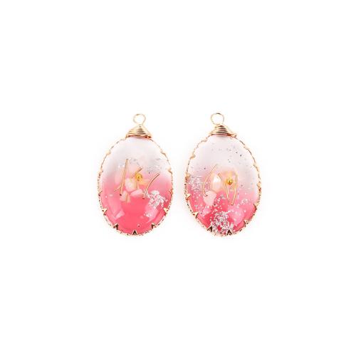 Zinc Alloy Pendant with Dried Flower & Resin Ellipse plated DIY & epoxy gel mixed colors Sold By PC