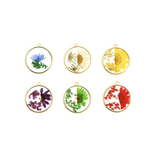 Zinc Alloy Pendant with Dried Flower Round plated DIY & epoxy gel Sold By PC
