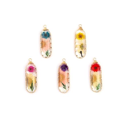 Harz Anhänger, mit Getrocknete Blumen & Messing, Tropfen, plattiert, DIY, keine, 43x14mm, verkauft von PC