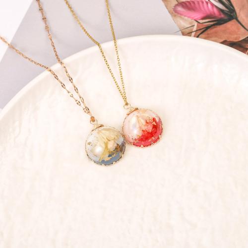 Brass Pendant with Epoxy Sticker & Dried Flower Round plated DIY Sold By PC