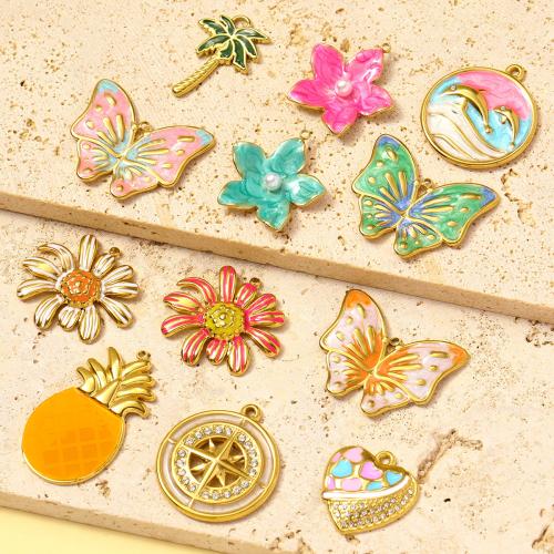Stainless Steel Pendants 304 Stainless Steel with Resin & Plastic Pearl gold color plated DIY & enamel & with rhinestone Sold By Bag