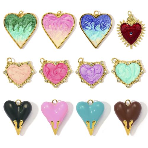 Cubic Zirconia Micro Pave bronze Pingente, cobre, Coração, banhado, DIY & micro pavimento em zircônia cúbica & esmalte, Mais cores pare escolha, níquel, chumbo e cádmio livre, 3PCs/Bag, vendido por Bag