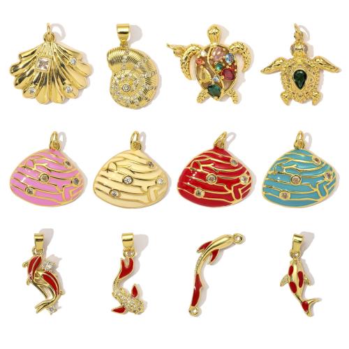 Cubic Zirconia Micro Pave bronze Pingente, cobre, with Concha de resina, banhado, DIY & micro pavimento em zircônia cúbica & esmalte, Mais cores pare escolha, níquel, chumbo e cádmio livre, 3PCs/Bag, vendido por Bag