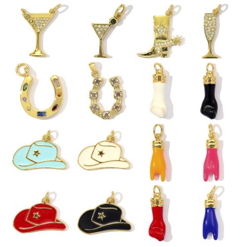 Cubic Zirconia Micro Pave Brass Pendant plated DIY & micro pave cubic zirconia & enamel nickel lead & cadmium free Sold By Bag