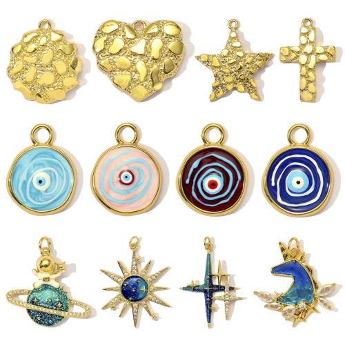 Cubic Zirconia Micro Pave Brass Pendant plated DIY & micro pave cubic zirconia & enamel nickel lead & cadmium free Sold By Bag