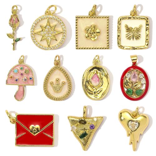 Cubic Zirconia Micro Pave bronze Pingente, cobre, banhado, DIY & micro pavimento em zircônia cúbica & esmalte, Mais cores pare escolha, níquel, chumbo e cádmio livre, 3PCs/Bag, vendido por Bag