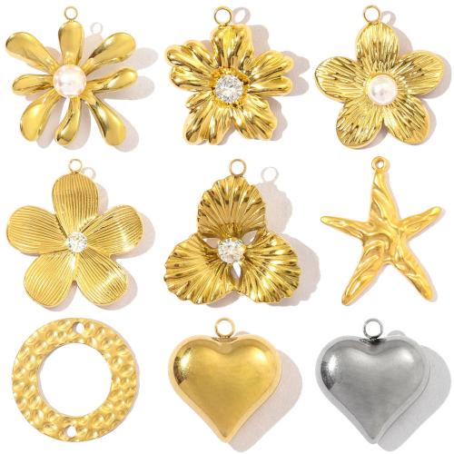 Stainless Steel Pendants 304 Stainless Steel with Plastic Pearl gold color plated DIY & micro pave cubic zirconia Sold By Bag