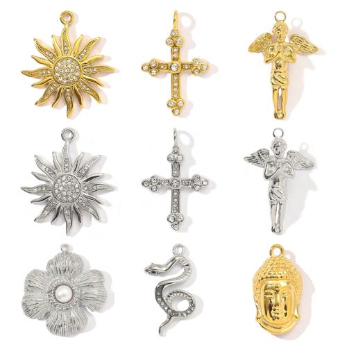 Stainless Steel Pendants 304 Stainless Steel with Plastic Pearl gold color plated DIY & with rhinestone Sold By Bag