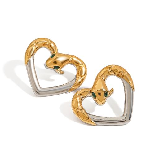 Cruach dhosmálta Graí Earrings, 304 Cruach dhosmálta, Croí, plátáilte, micrea réiteach zirconia ciúbach & do bhean & dhá ton & log, Díolta De réir Péire