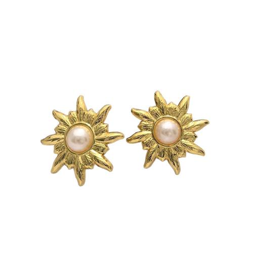 Stainless Steel Stud fülbevaló, 304 rozsdamentes acél, -val Műanyag Pearl, 18K aranyozott, divat ékszerek & különböző stílusokat a választás & a nő, Által értékesített pár