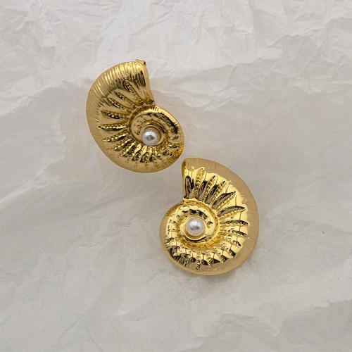 Stainless Steel Stud fülbevaló, 304 rozsdamentes acél, -val Műanyag Pearl, 18K aranyozott, divat ékszerek & különböző stílusokat a választás & a nő, Által értékesített pár