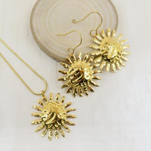 Roestvrij staal sieraden sets, 304 roestvrij staal, Zon, 18K verguld, mode sieraden & verschillende stijlen voor de keuze & voor vrouw, Verkocht door PC