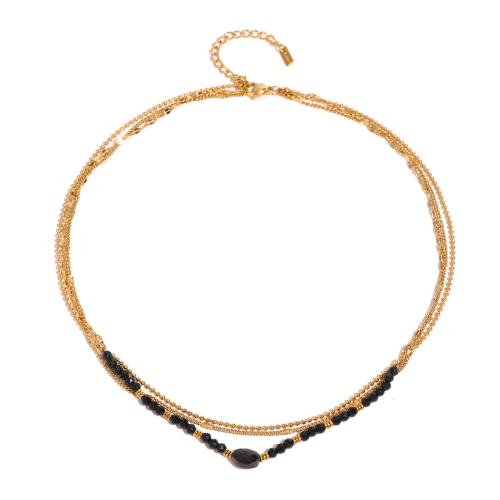 Colar de jóias de aço inoxidável, Aço inoxidável 304, with Quartzo natural, 18K banhado a ouro, três camadas & joias de moda & para mulher, vendido por PC