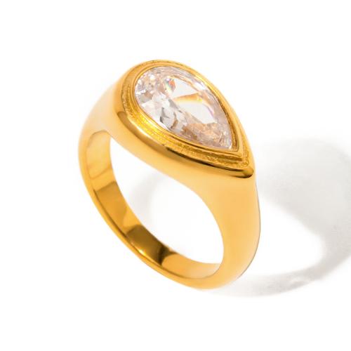 Zirkonia Edelstahl-Finger- Ring, 304 Edelstahl, mit kubischer Zirkonia, 18K vergoldet, Modeschmuck & für Frau, Größe:7, verkauft von PC