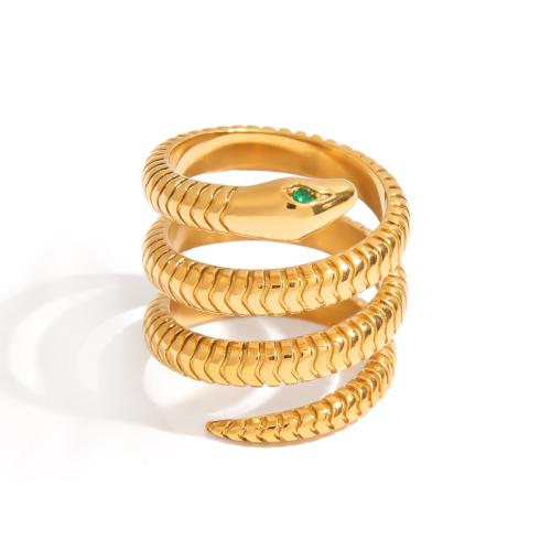 Rozsdamentes acél Finger Ring, 304 rozsdamentes acél, Kígyó, 18K aranyozott, többrétegű & különböző méretű a választás & mikro egyengetni cirkónia & a nő, Által értékesített PC